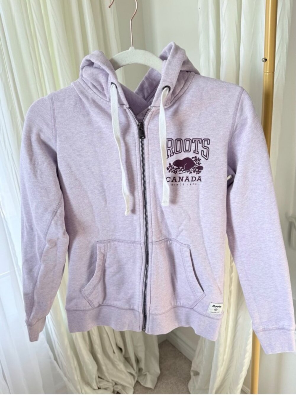 Womens Light Purple ROOTS Zip Up Hoodie - XXS
